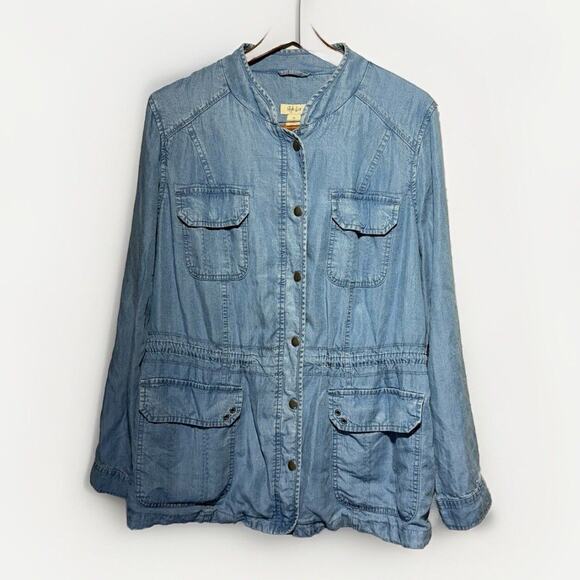 Style & Co Utility Jacket Roll Tab Sleeves Women’s Size XL Blue Chambray - Picture 5 of 9
